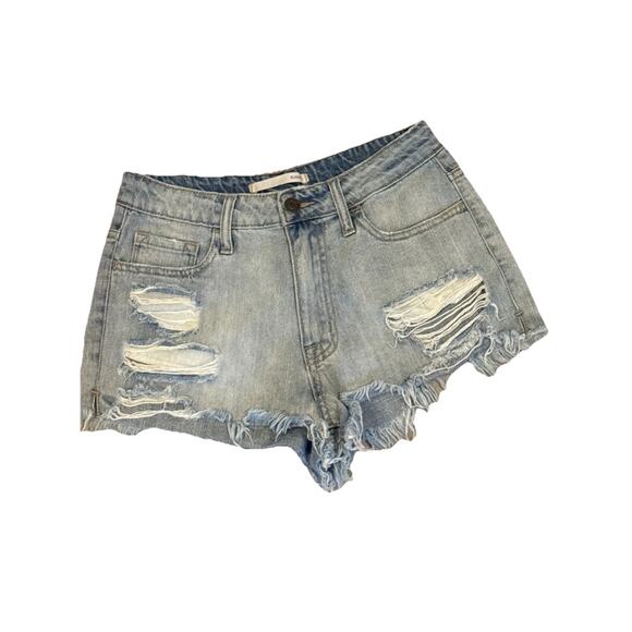 Klique B. Jean Shorts Womens Size 25 Blue Denim Pockets Distressed Hem Deets - Picture 3 of 9